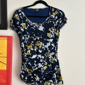 DKNY Women's Short Sleeve Top in Navy and Yellow